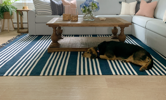 Washed Butternut rigid core lvp flooring in a living room by Lake and Lumber