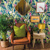 Maximalist vignette with patterned wallpaper and gallery wall