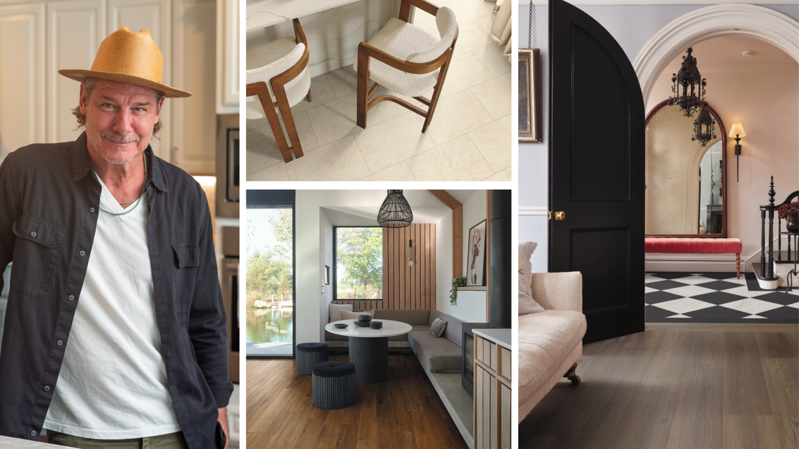 Ty Pennington with rooms that reflect Karndean's three Design Aesthetics - Prana, In CTRL and Mix + Max