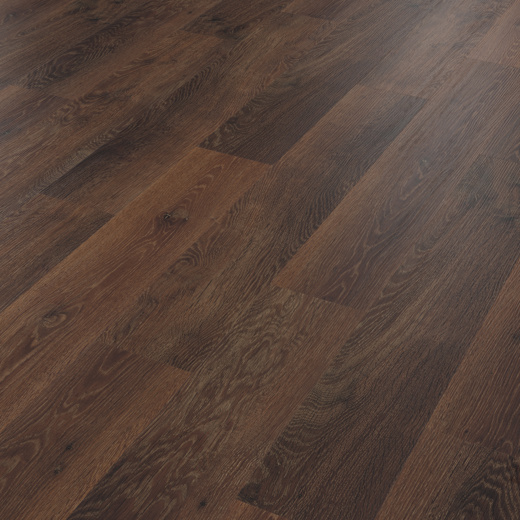 Angled overhead photo of KP98 Aged Oak dark wood LVT flooring by Karndean