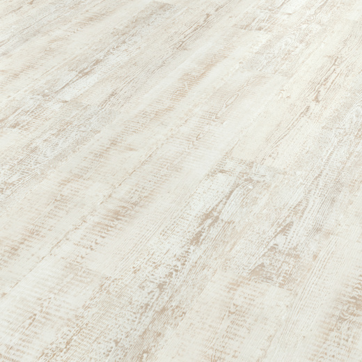 White painted oak white silver LVT flooring laid at an angle