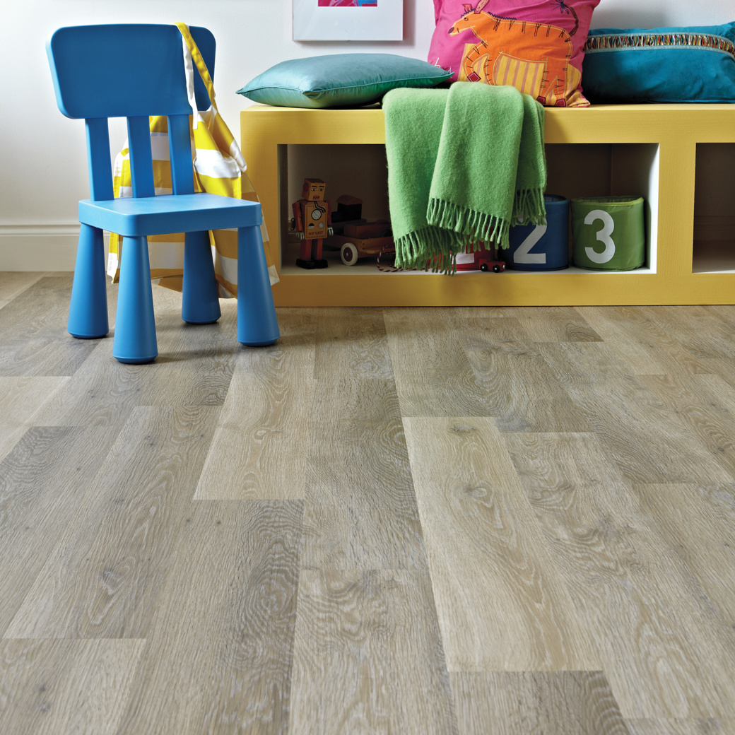 Lime Washed Oak light brown lvt flooring in a playroom