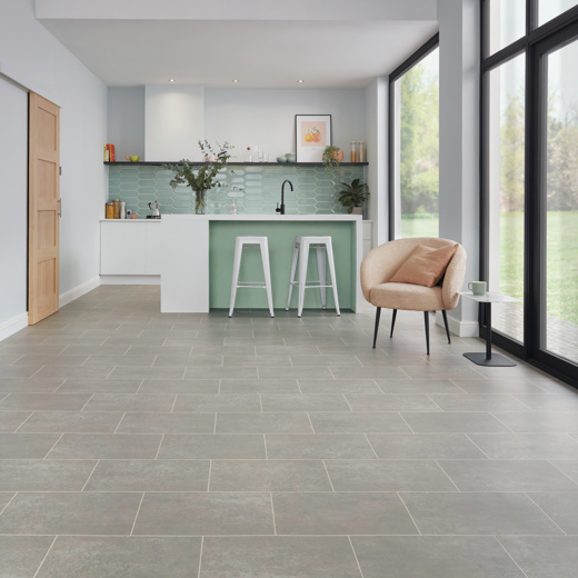 Smoked Concrete Grey LVT Flooring in a Kitchen by Karndean Designflooring