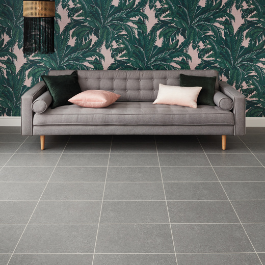 Knight Tile Basel Stone dark grey LVT flooring in a living area