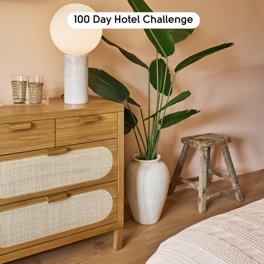Nude Danish Oak LLP358 floors in a motel room designed by Brian Kleinschmidt in 100 Day Hotel Challenge