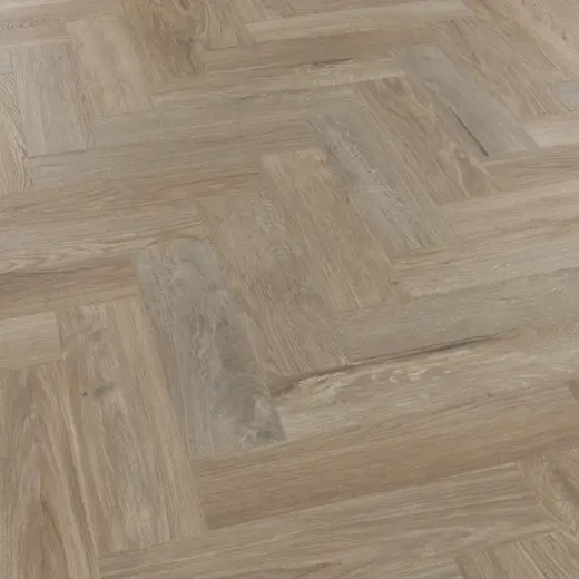 Aviemore Oak grey brown LVT herringbone flooring by Karndean