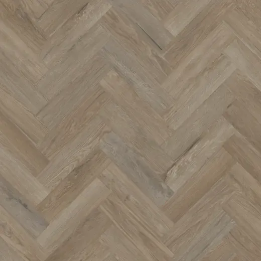 Aviemore Oak grey brown LVT herringbone flooring by Karndean from an angle